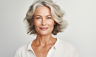 Closeup of woman with youthful glow smiling