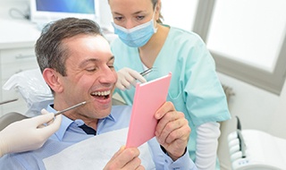 Dental patient looking in the mirror