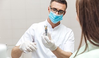 Woman at dental implant consultation.